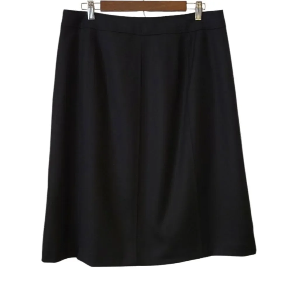 Talbots Black Italian Flannel Wool Button Detail A-Line Skirt Size 12